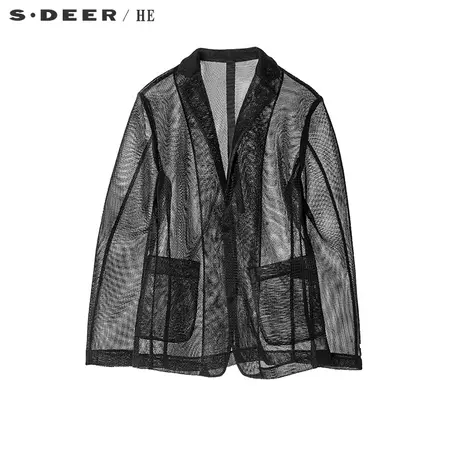 sdeerhe圣迪奥个性透视时尚潮酷纯黑网眼男士西装外套H16372224图片