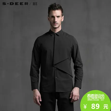 sdeerhe圣迪奥男装时尚个性设计潮酷黑色设计款长袖衬衫H15270535图片
