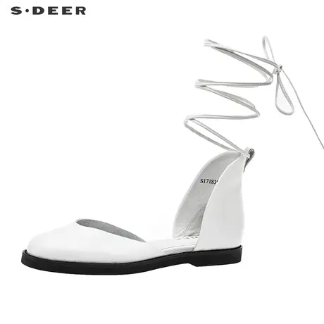 sdeer圣迪奥女鞋纯白皮质绑带平底鞋S17183914图片