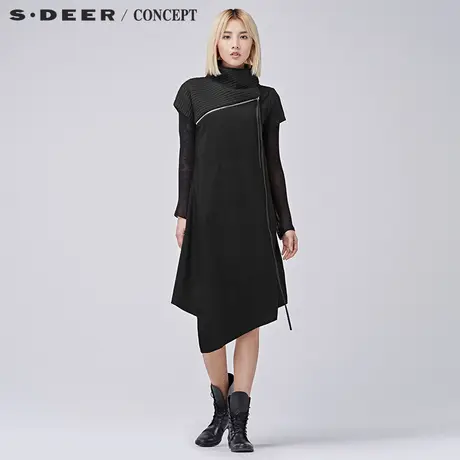 【新品】sdeer圣迪奥专柜女冬设计感搭片拼接连衣裙S16481267图片