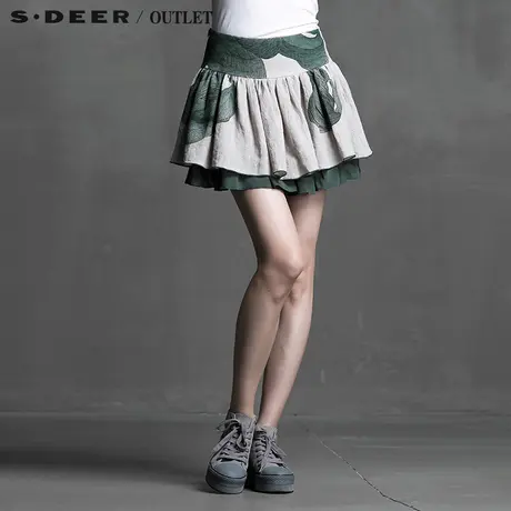 【活动】sdeer圣迪奥女装俏皮细褶伸展印花短裙S15281349商品大图