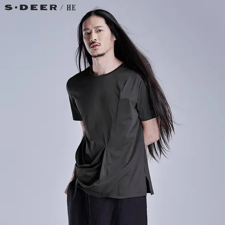 sdeerhe圣迪奥男装个性舒适现代感几何剪裁设计短袖T恤H15270126图片