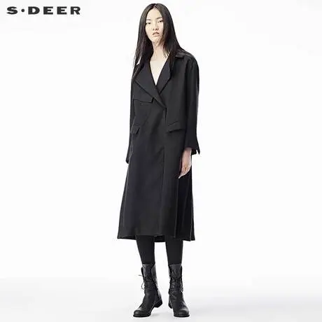 sdeer圣迪奥2017秋装新款斜襟不对称口袋宽松风衣外套S17381828商品大图