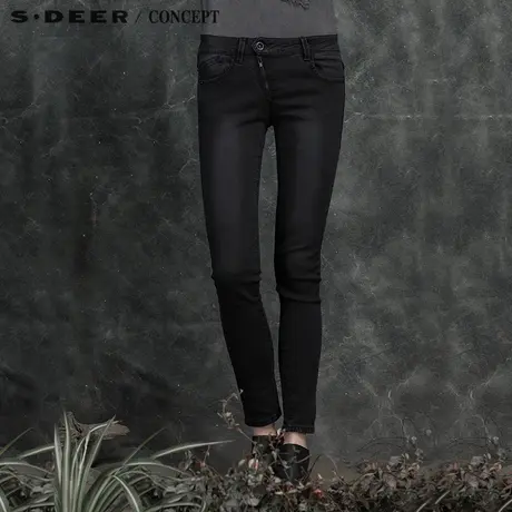 sdeer【上新】圣迪奥女装做旧休闲牛仔长裤S16180880商品大图