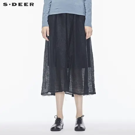 sdeer圣迪奥新款女装春装 文艺复古肌理半身直筒长裙S18181104商品大图