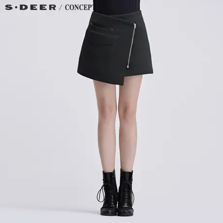 sdeer圣迪奥设计感立体袋盖装饰斜搭半身短裙S16481399图片