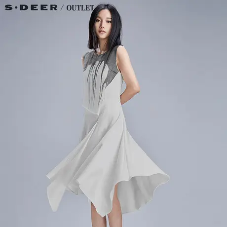 sdeer【上新】圣迪奥女装抽象印染不规则摆连衣裙S15281226商品大图