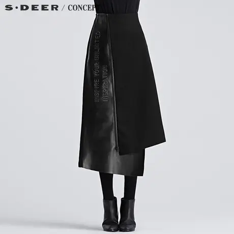sdeer圣迪奥设计感拉链闭合印花半身长裙S16481150图片