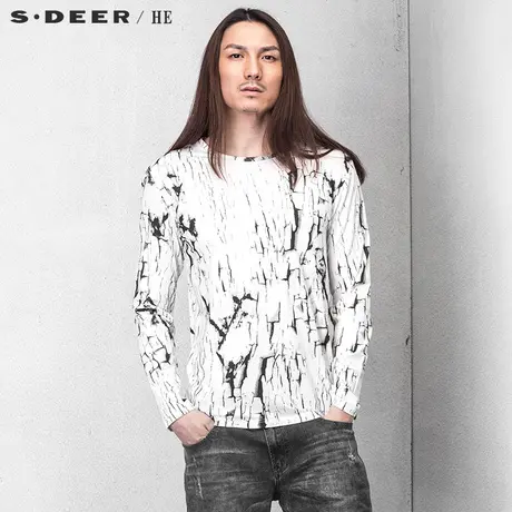 sdeerhe圣迪奥男装个性设计休闲黑白涂鸦印花长袖T恤H15170255图片