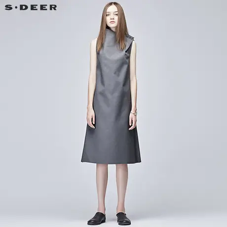 sdeer圣迪奥挺括不对称设计无袖纯色连衣裙S17281268商品大图