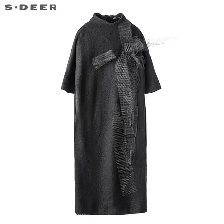 sdeer 圣迪奥时尚帅气占领中袖茧型连衣裙S17481222商品大图