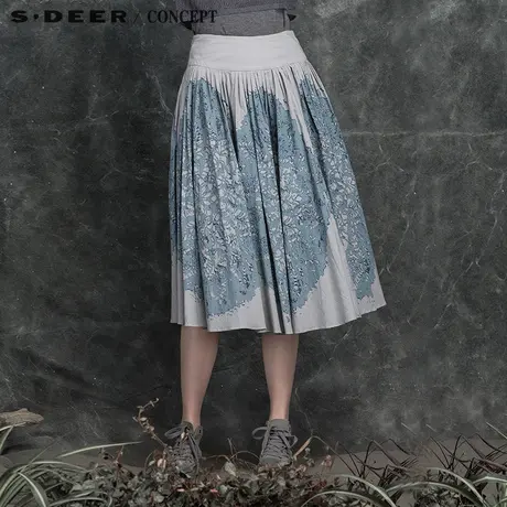 sdeer圣迪奥流动色彩印花半身长裙S16181166图片