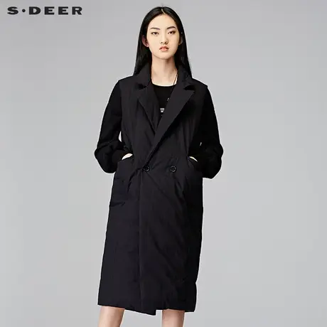 sdeer圣迪奥2018冬装复古黑色无袖加厚长款羽绒马甲女装S17461667图片