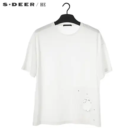 s.deer【预售】圣迪奥双层贴布破洞蚂蚁印花圆领短袖T恤H17270225商品大图