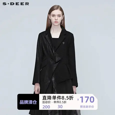 sdeer圣迪奥女装春秋款上衣个性不规则拼接黑色短外套S20382201图片