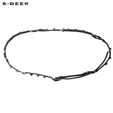 sdeer圣迪奥酷黑截断式金属装饰牛皮腰带S17284327图片
