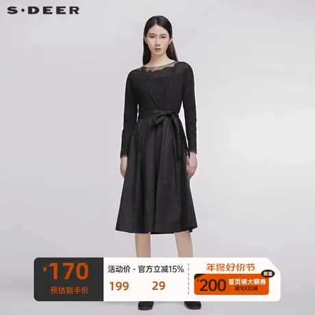 sdeer圣迪奥新品性感唯美拼接蕾丝连衣裙S20181216商品大图