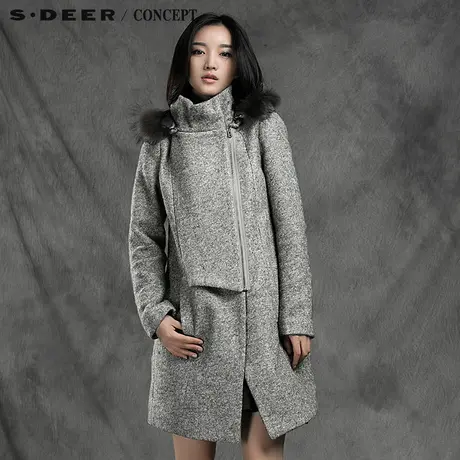 sdeer圣迪奥专柜正品女装优雅灰调中长羊毛呢外套大衣S14481830图片