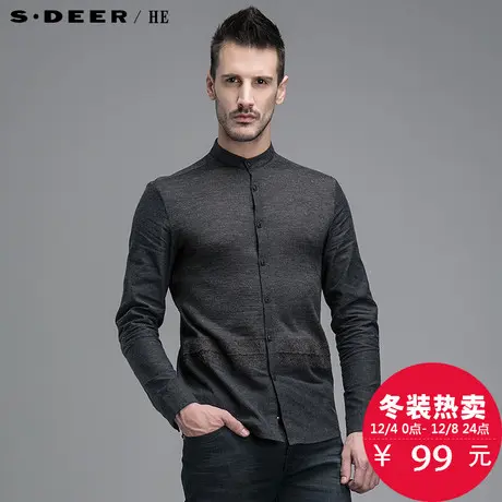 S.Deer/He【惠】圣迪奥男装中国风圆领长袖衬衫H14470564图片