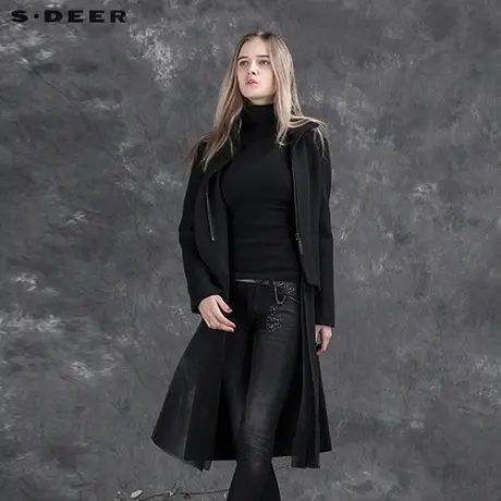 sdeer圣迪奥女装设计感细密网纱开衩长外套S15481827图片