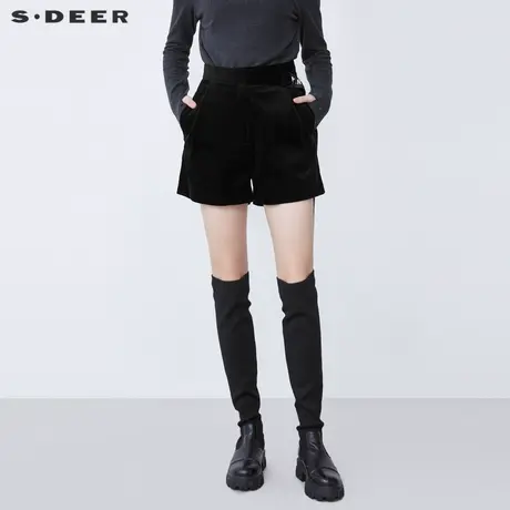 sdeer圣迪奥2021冬新品时尚撞色字母飘带灯芯绒A字短裤S21480909图片