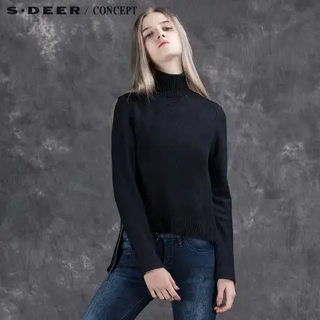 sdeer圣迪奥女装2018冬装设计感假两件式针织衫毛衣S15483536商品大图