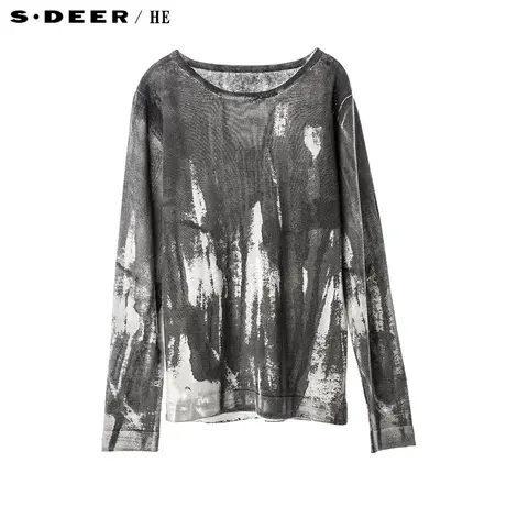 S.Deer/He圣迪奥新潮不均匀墨染效果圆领休闲男式针织衫H15473528图片