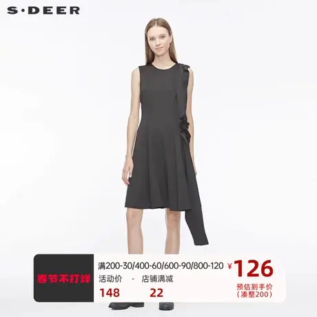 sdeer圣迪奥女装新款圆领创意裁剪网纱拼接无袖连衣裙S19481209商品大图