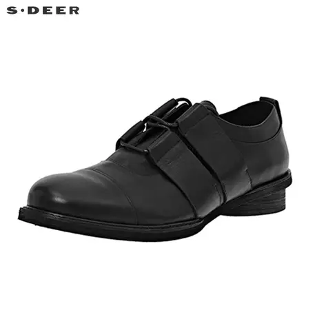 sdeer圣迪奥女装春装时尚系带拼接橡胶底通勤皮鞋小黑鞋S20383976图片