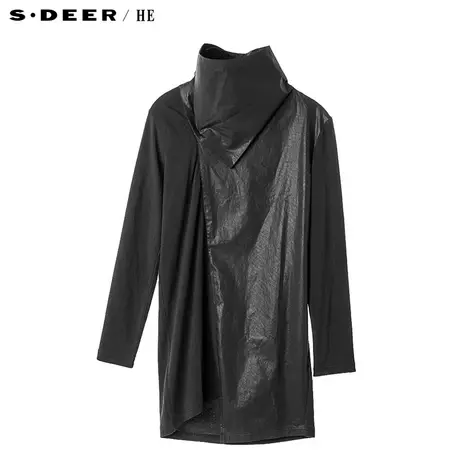 S.Deer/He圣迪奥拼接设计创意造型不规则下摆立领针织衫H15470257图片