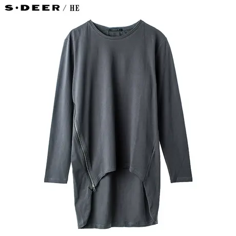 S.Deer/He圣迪奥前短后长金属拉链装饰自然剪裁针织衫H15470262图片