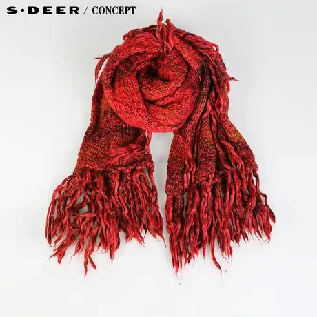 【新品】sdeer圣迪奥 专柜正品 女装红色撞色混织围巾S14483777图片