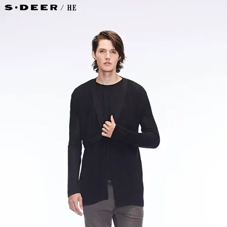 S.Deer/He圣迪奥立体针织纹理创意门襟设计潮感针织衫H15473542图片