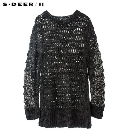 S.Deer/He圣迪奥新潮个性混色针织纹理圆领休闲针织衫H15473549图片