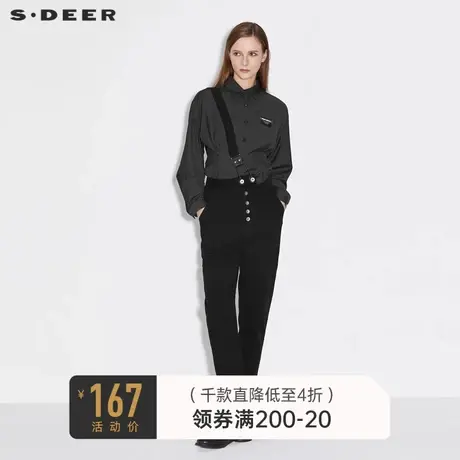 sdeer圣迪奥女装春秋装时尚不对称背带黑色休闲长裤S21380806图片