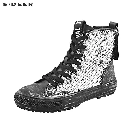 sdeer圣迪奥时尚休闲字母亮片元素高帮板鞋S19383932图片