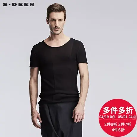sdeerhe圣迪奥男装个性时尚设计纯棉圆领微透针织T恤男H15273591图片