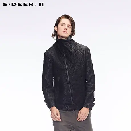 S.Deer/He圣迪奥质感个性剪裁袖袢金属拉链装饰立领外套H15472271商品大图