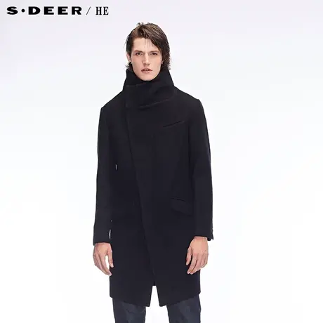 sdeerhe圣迪奥双层立领创意剪裁设计对称挖袋装饰大衣H15471845图片