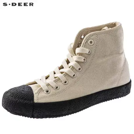 sdeer圣迪奥休闲复古肌理材料鞋头时尚系带高帮帆布鞋S18383977商品大图