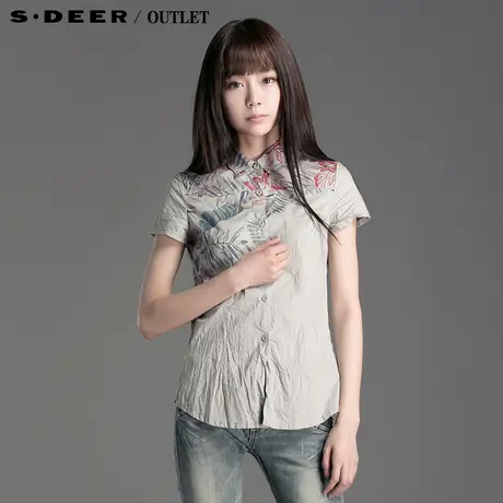 s.deer【上新】圣迪奥女夏装热带印花抓皱衬衫S14280492商品大图