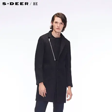 S.Deer/He圣迪奥个性流畅剪裁设计拉链装饰平驳领大衣H15471855商品大图
