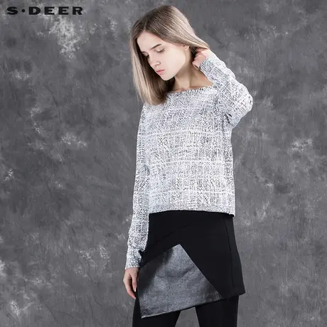 sdeer圣迪奥 女装新款冬皲裂纹理挺括感针织S15483565商品大图
