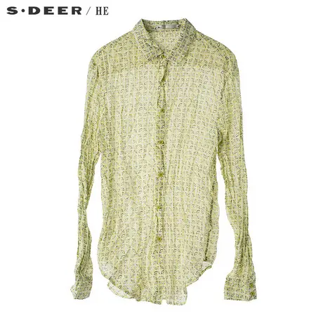 S.Deer/He【惠】圣迪奥几何印花男士长袖抓皱衬衫H14170513图片