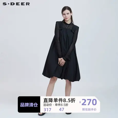 sdeer圣迪奥2021春季新款时尚高领针织抽褶两件背带裙S21161213商品大图