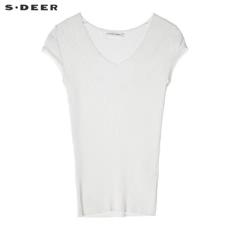 sdeer圣迪奥2019新款女装夏装V领无袖短款修身针织衫S18283531图片