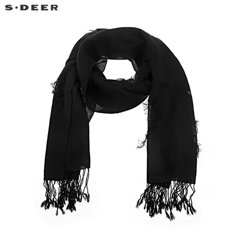 sdeer圣迪奥女装个性时尚做旧磨破流苏元素黑色围巾S19383747图片