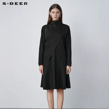 sdeer圣迪奥女装中高领针织两件黑色连衣裙S221Z1247图片