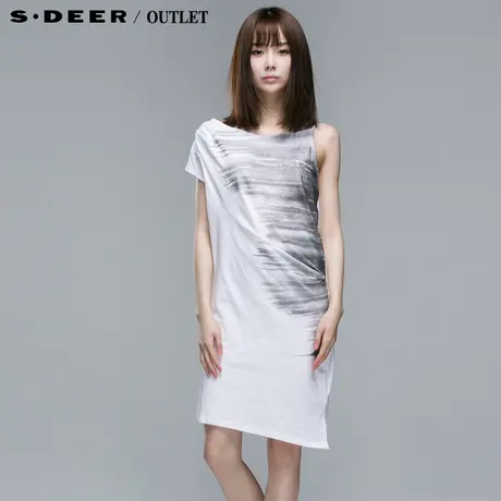 【多件多折】sdeer圣迪奥女艺术印花单袖时尚韩版连衣裙S13281278图片