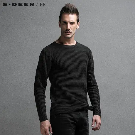 sdeerhe圣迪奥工装简约舒适纯黑色男士混纺长袖针织衫H15373503图片